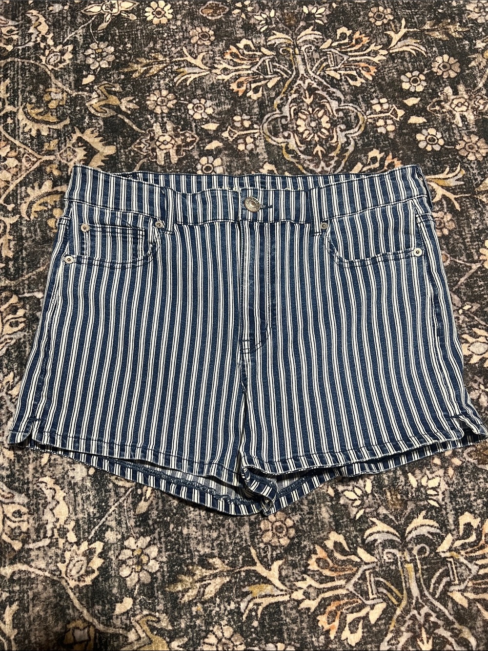American Eagle Outfitters Hi-Rise Shortie Striped Blue and White Women’s Shorts